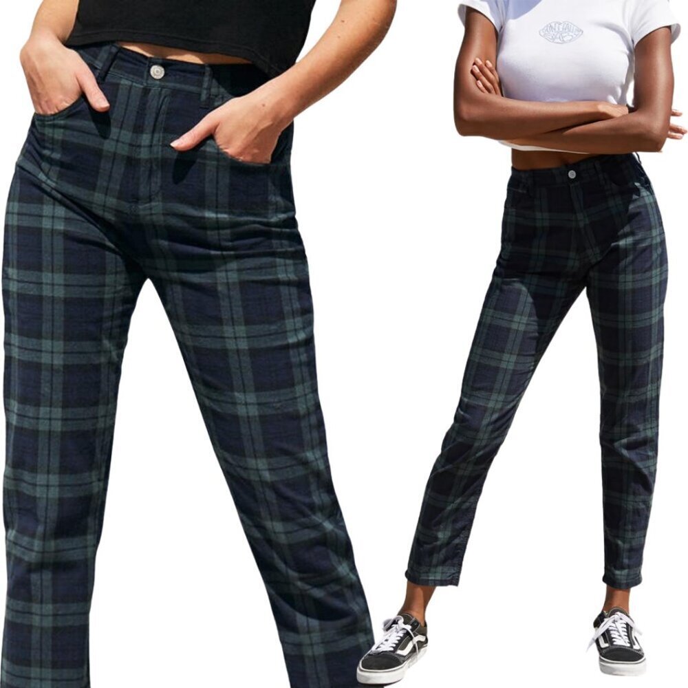Brandy Melville John Galt Tartan Plaid Pants Women's One Size Green Navy Grunge